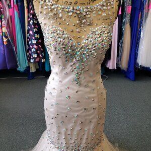 Mori Lee Cream and Silver Prom Dress